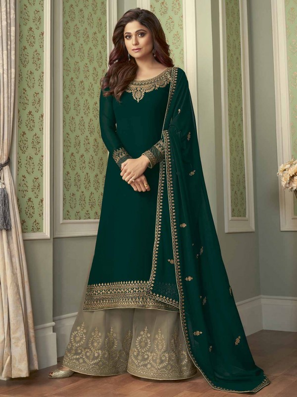 Green Colour Georgette Fabric Sharara Salwar Suit.