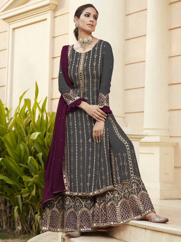 Designer Sharara Salwar Suit Blue Colour in Georgette Fabric.