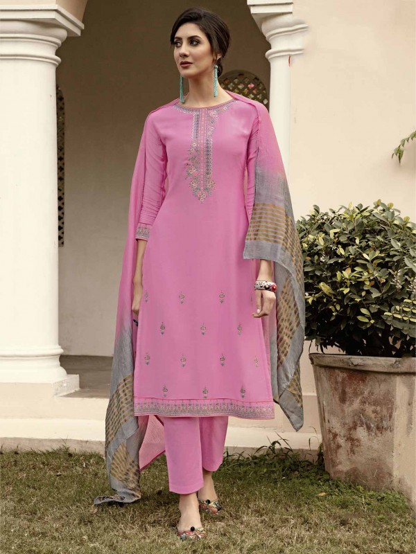 Cotton Fabric Designer Salwar Suit Pink Colour.