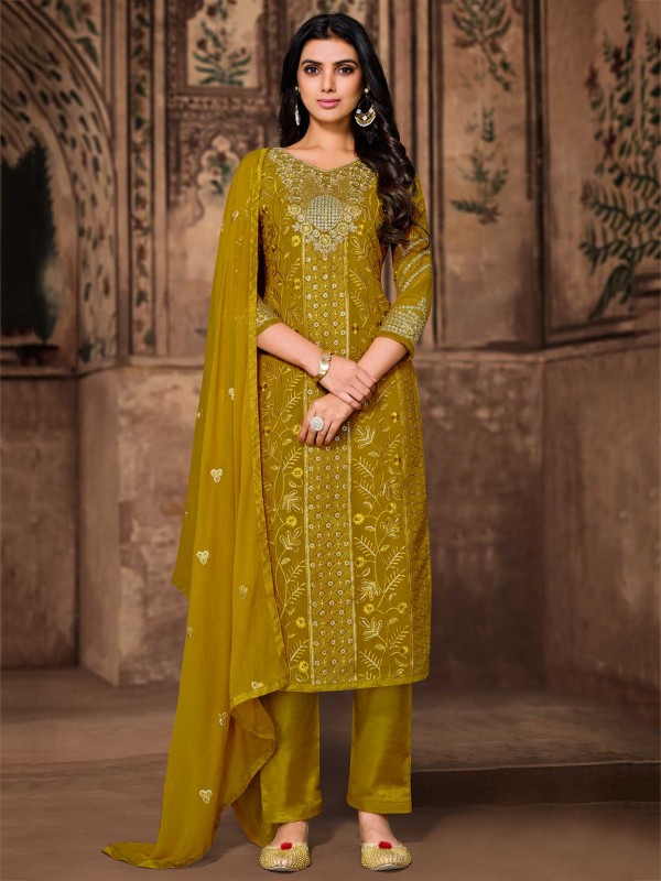 Mustard Yellow Colour Georgette Fabric Salwar Suit.