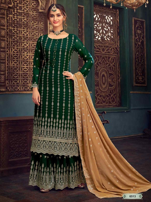 Georgette Fabric Sharara Salwar Kameez Green Colour.