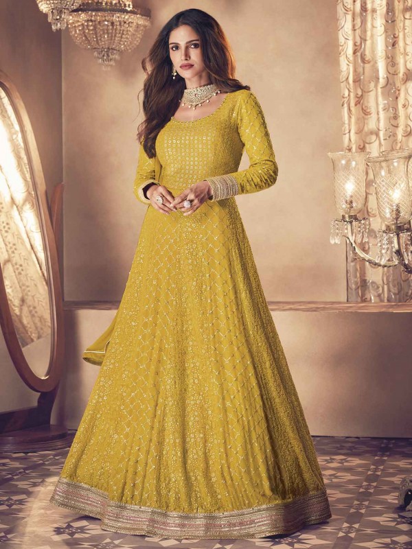 Yellow Colour Georgette Fabric Designer Salwar Suit.