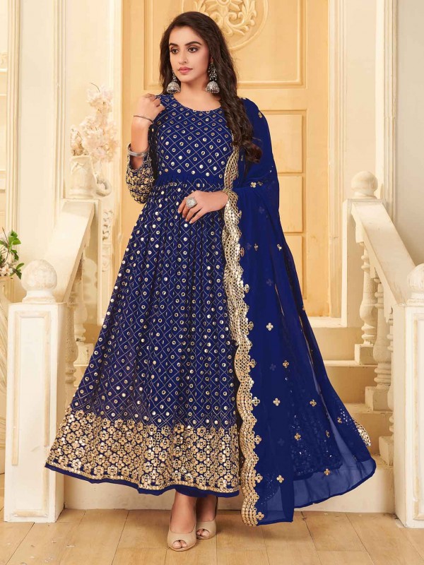Blue Colour Georgette Fabric Anarkali Salwar Kameez.