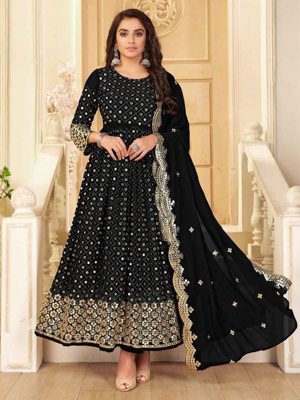 Georgette Fabric Party Wear Salwar Suit Black Colour.