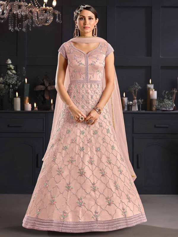 Pink Colour Net Fabric Designer Salwar Kameez.