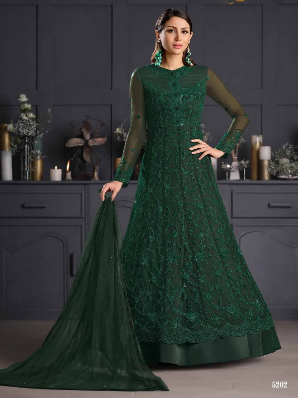 Green Colour Net Anarkali Salwar Suit.
