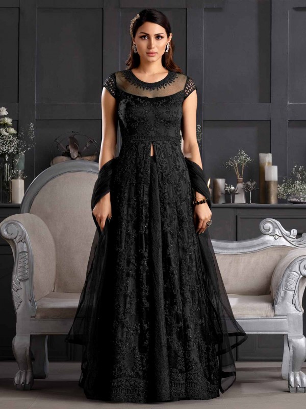 Black Colour Net Fabric Designer Party Wear Salwar Suit.