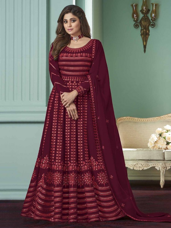 Maroon Colour Georgette Fabric Bollywood Salwar Suit.
