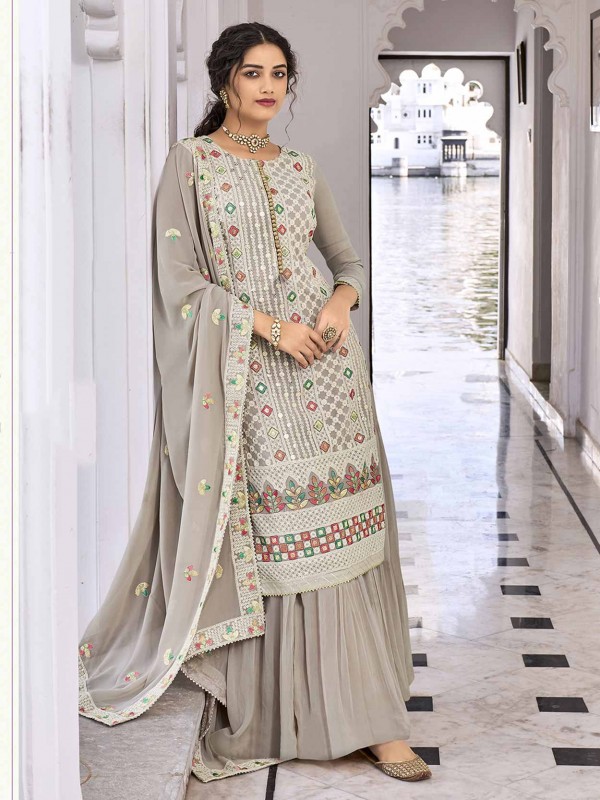 Grey Colour Georgette Fabric Designer Salwar Suit.