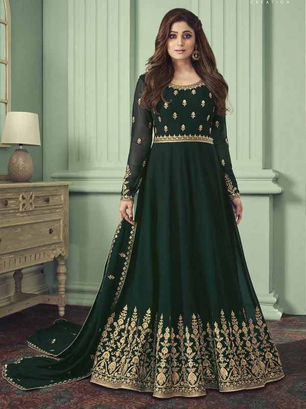 Green Colour Georgette Fabric Anarkali Salwar Suit.