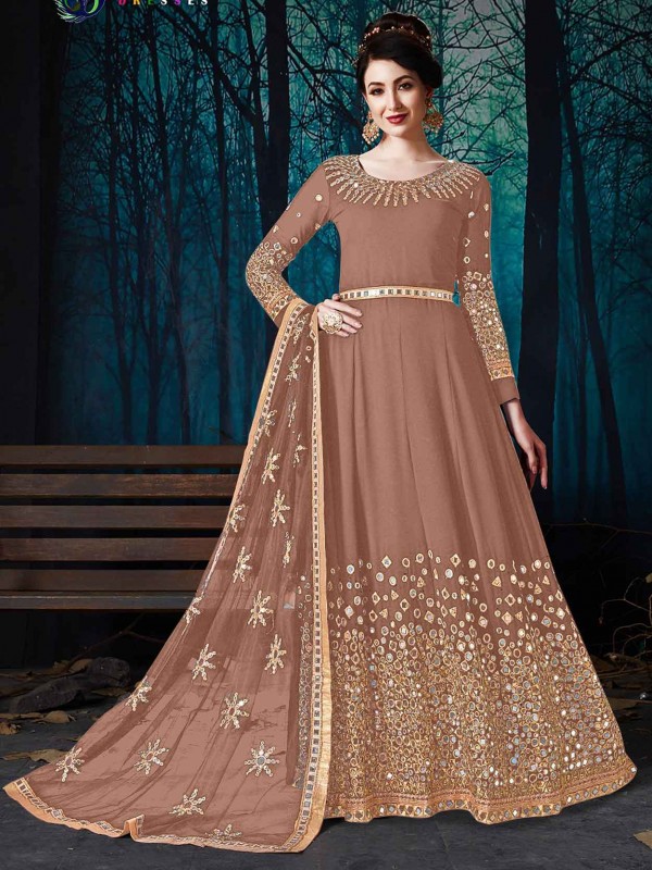 Georgette Fabric Designer Salwar Suit in Brown Colour.