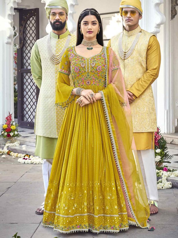 Yellow Colour Indian Designer Salwar Suit in Georgette Fabric.