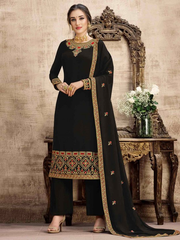 Black Colour Party Wear Salwar Kameez in Georgette Fabric.