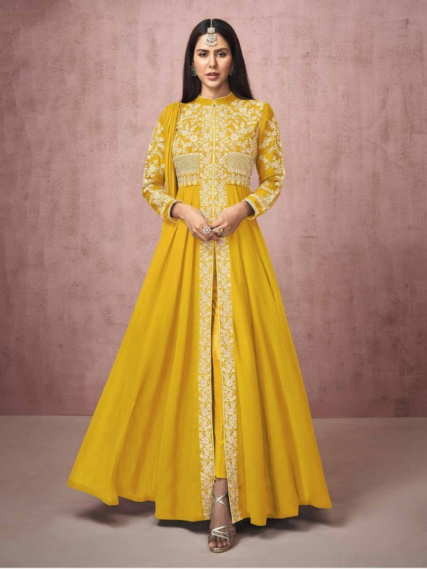 Designer Salwar Suit Yellow Colour in Georgette Fabric.