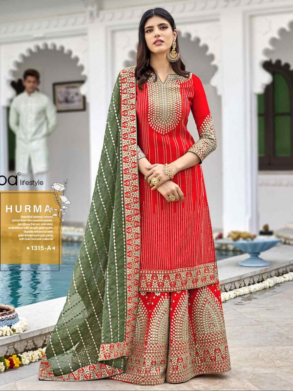 Orange Colour Georgette Fabric Designer Sharara Salwar Suit.