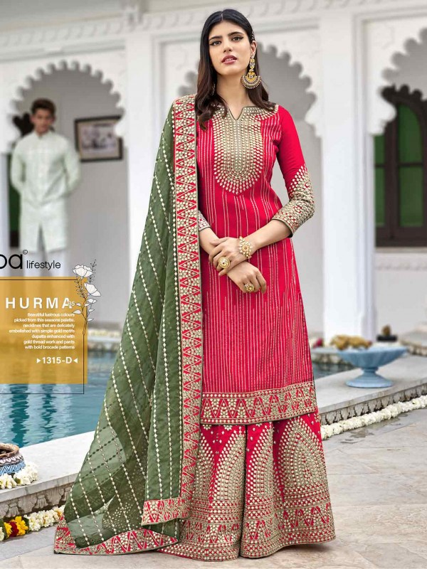 Red Colour Georgette Sharara Salwar Suit.