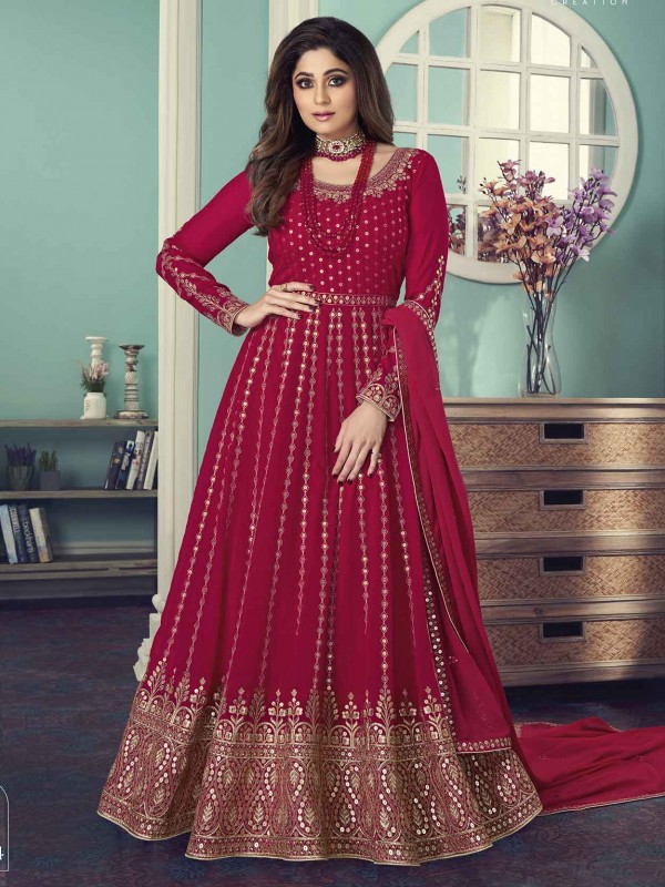 Designer Bollywood Salwar Suit Red Colour Silk,Shantoon Fabric.