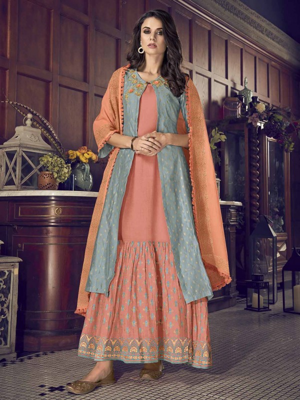 Peach Colour Art Silk Fabric Women Salwar Suit.