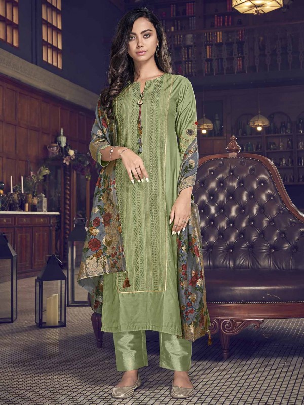 Green Colour Silk Salwar Kameez.