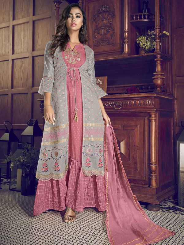 Pink,Grey Colour Party Wear Salwar Suit in Art Silk Fabric.