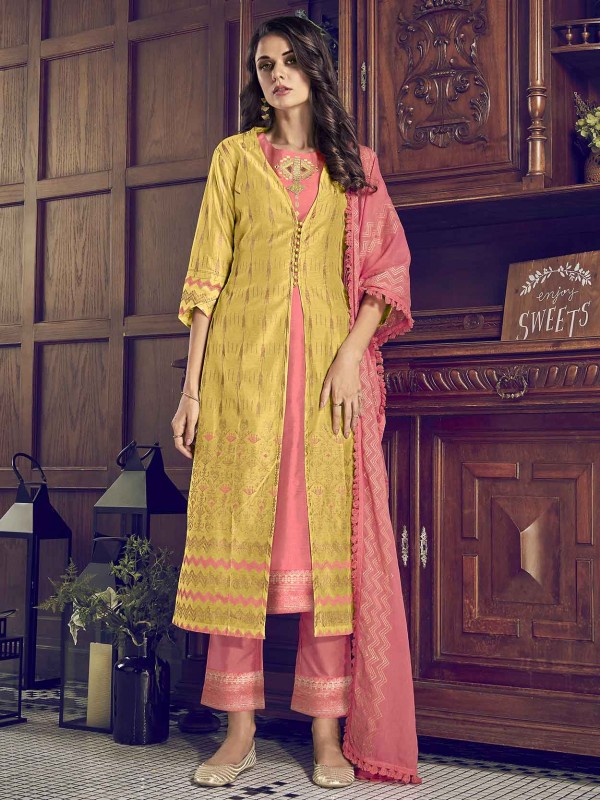 Pink,Yellow Colour Art Silk Fabric Designer Salwar Suit.