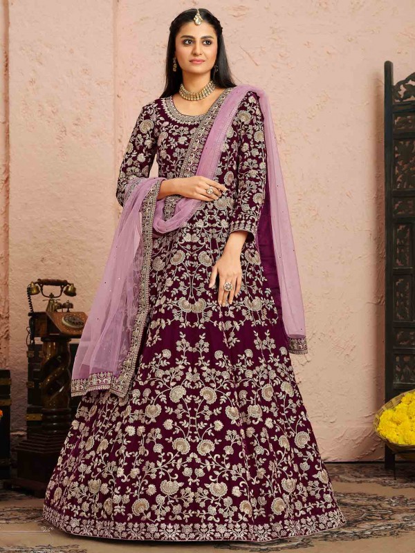 Maroon Colour Velvet Fabric Designer Salwar Suit.
