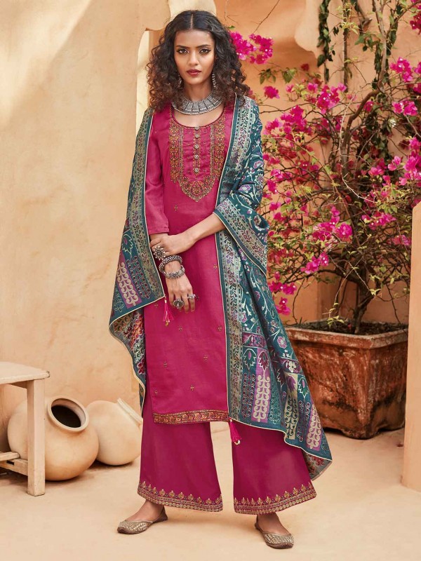 Pink Colour Silk Designer Salwar Kameez.