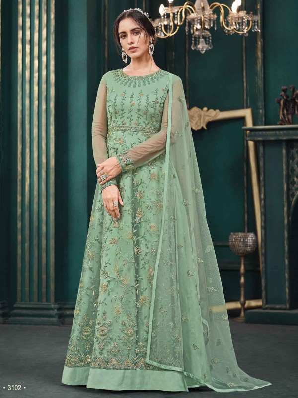 Sea Green Colour Net Fabric Designer Salwar Suit.