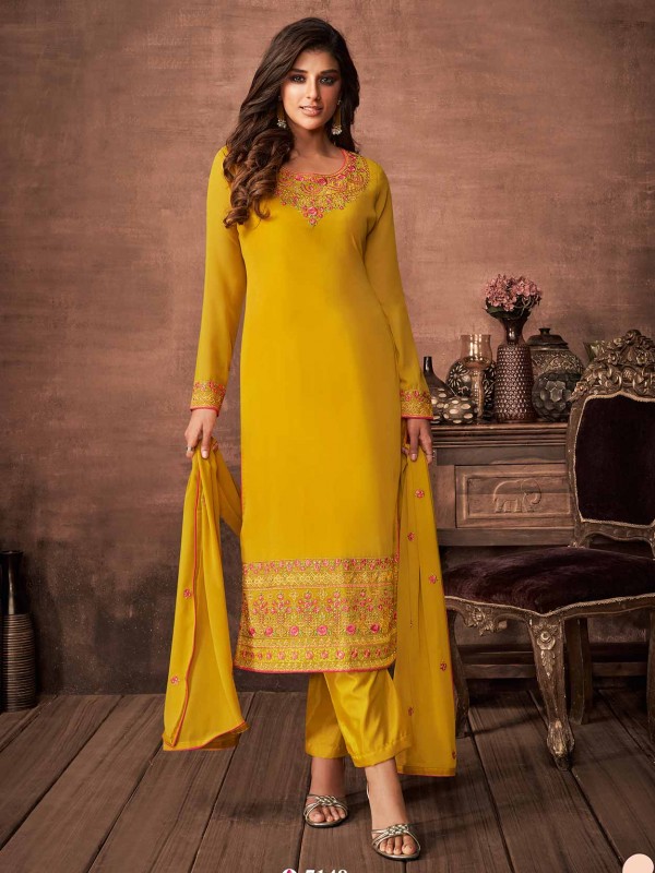 Yellow Colour Designer Salwar Suit Georgette Fabric.