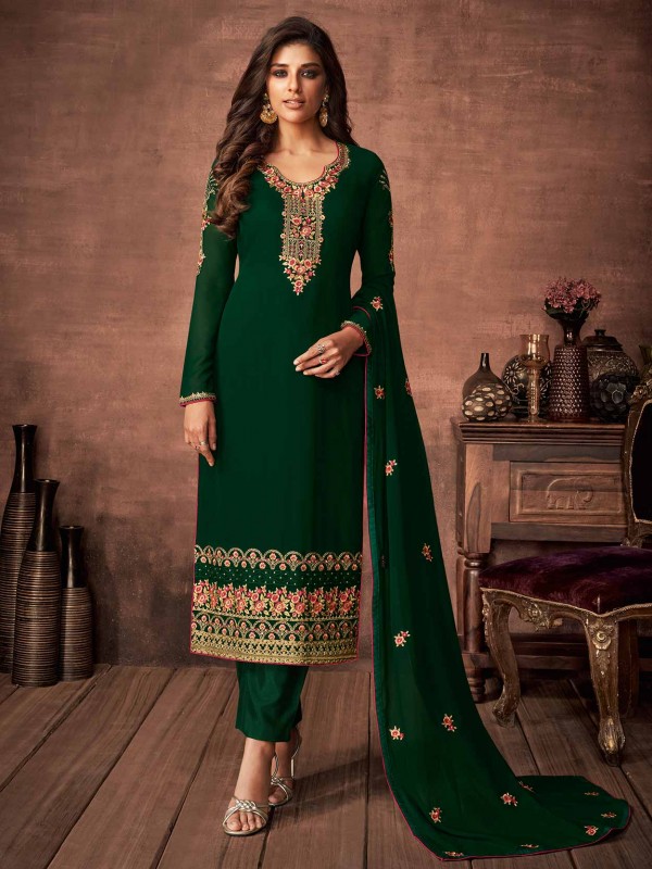 Green Colour Georgette Fabric Women Salwar Suit.