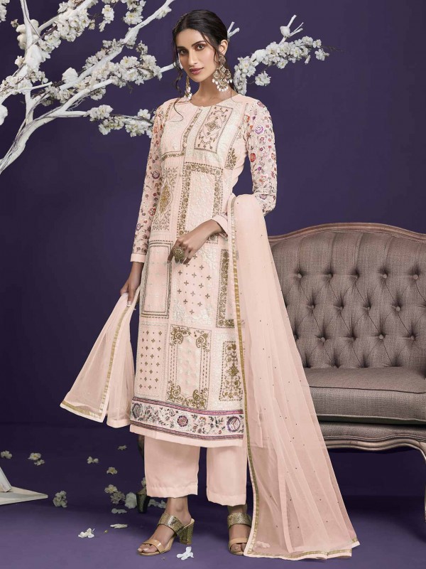 Peach Colour Georgette Fabric Women Salwar Suit.
