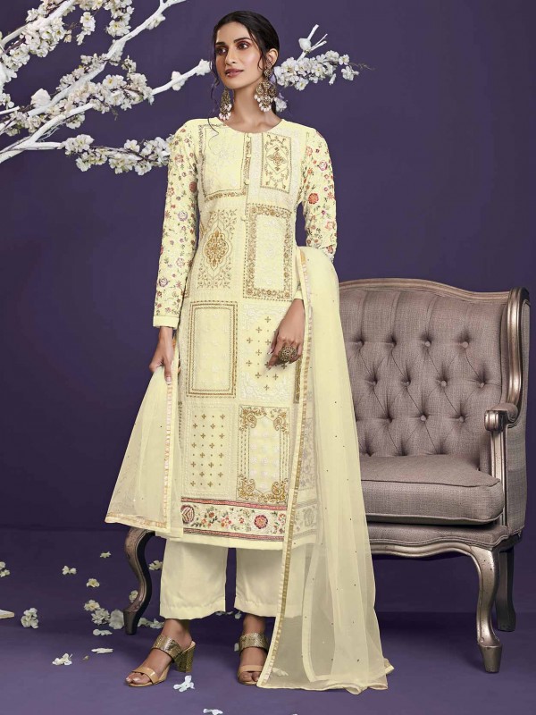 Georgette Fabric Designer Salwar Suit Yellow Colour.
