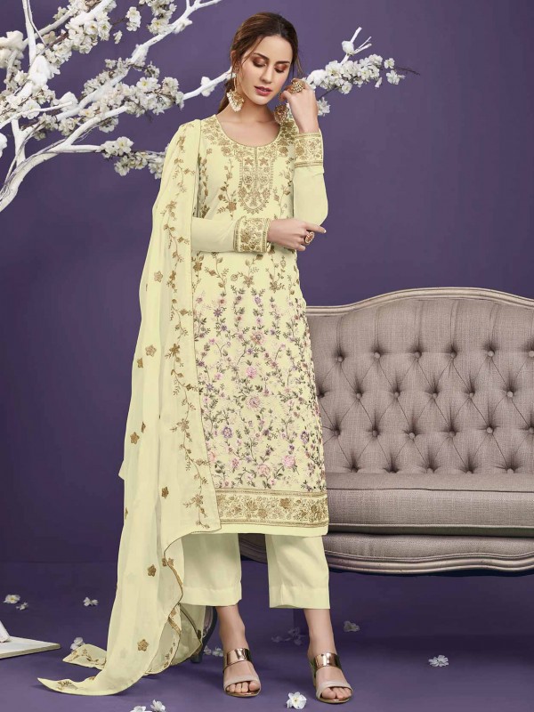 Yellow Colour Designer Salwar Suit in Zari,Thread,Sequin Work.