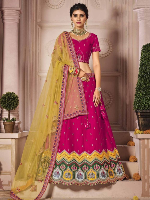 Red,Pink Colour Silk Fabric Designer Lehenga Choli.