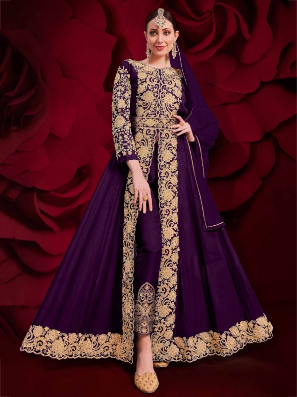 Purple Colour Georgette Fabric Salwar Kameez.