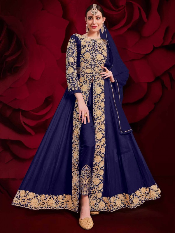 Blue Colour Georgette Fabric Designer Salwar Kameez.