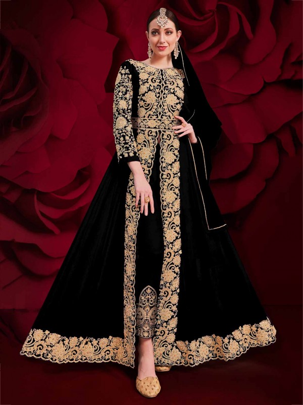 Black Colour Georgette Fabric Party Wear Salwar Suit.