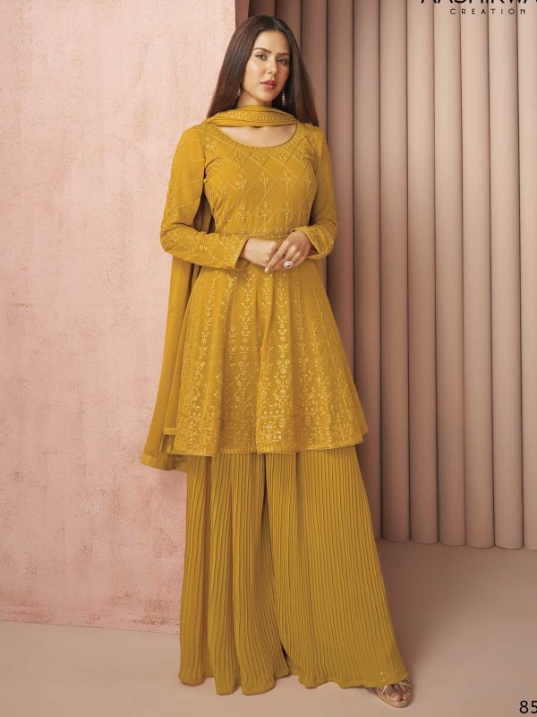 Yellow Colour Georgette Fabric Women Salwar Kameez.