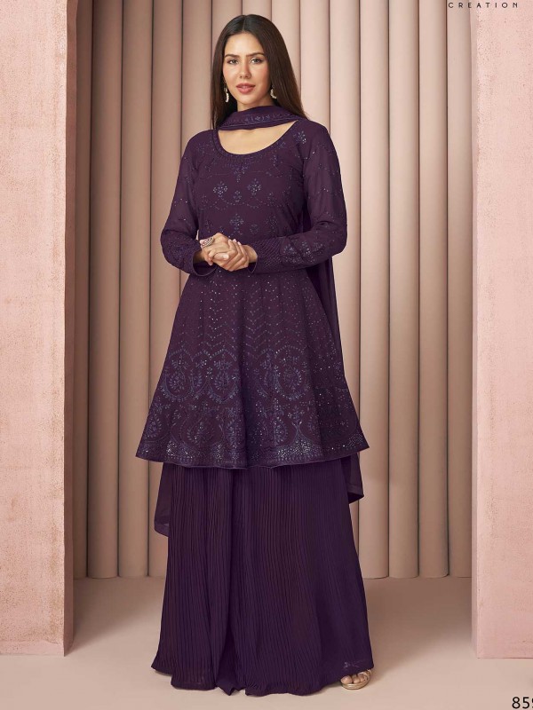 Purple Colour Georgette Fabric Women Salwar Kameez.