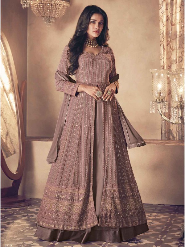 Brown Colour Georgette Fabric Anarkali Salwar Suit.
