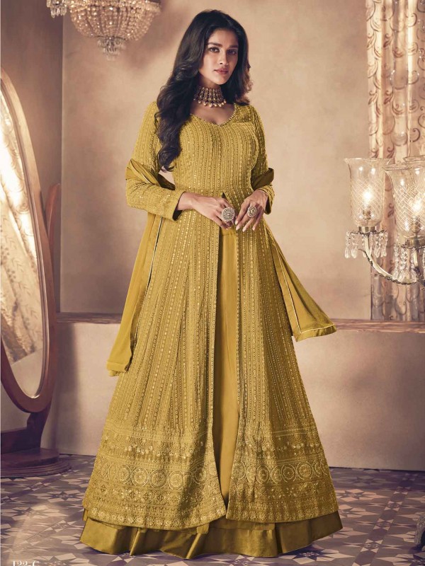 Yellow Colour Georgette Fabric Designer Salwar Kameez.
