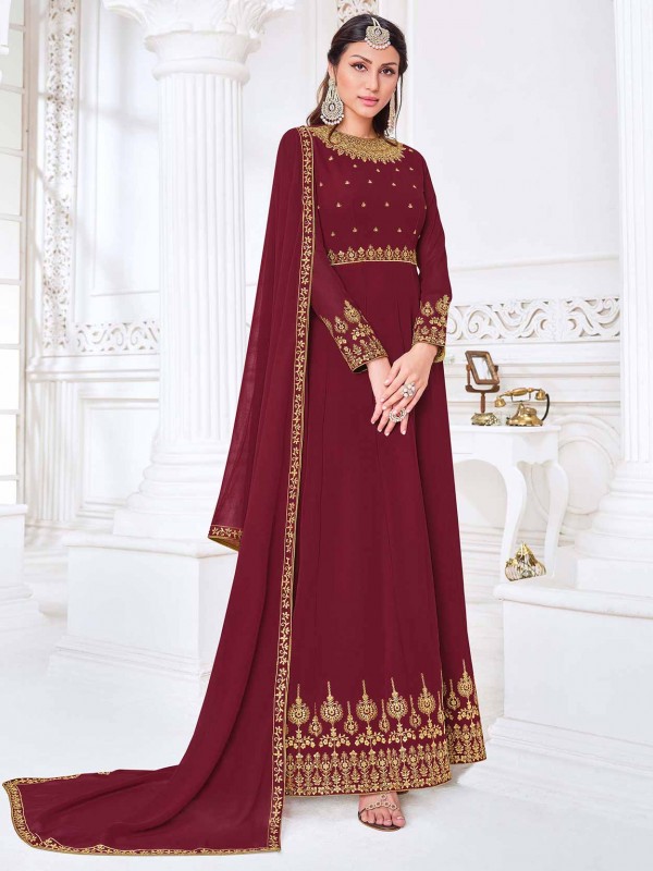Beautiful Anarkali Salwar Suit Maroon Colour Georgette Fabric.