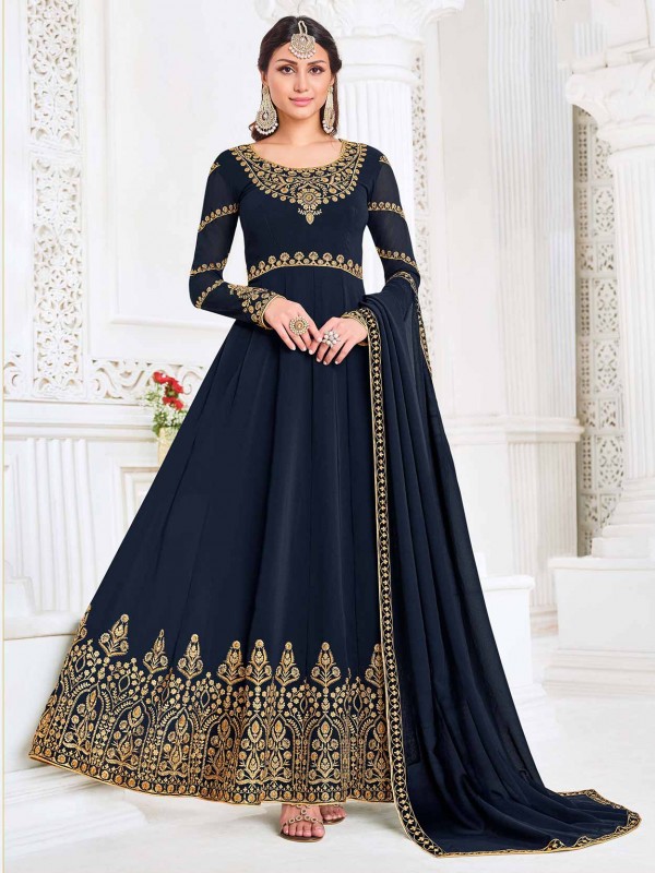 Blue Colour Georgette Fabric Anarkali Salwar Suit.