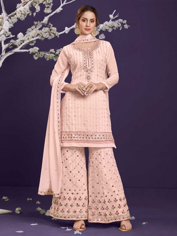 Light Pink Colour Georgette,Shantoon Fabric Gharara Salwar Suit.