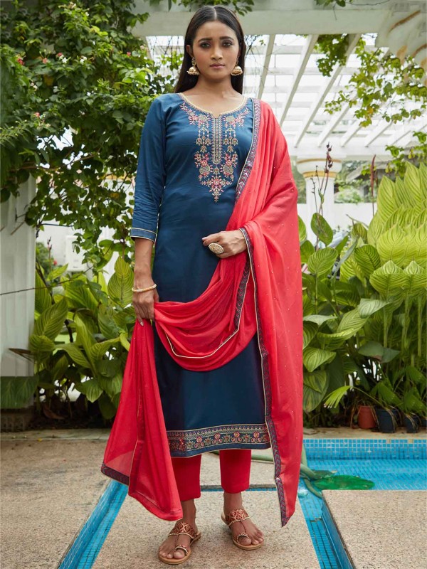 Blue Colour Silk Fabric Salwar Suit.