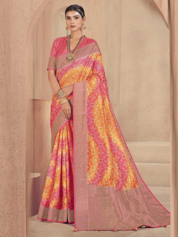 Pink,Yellow Colour Silk Designer Saree.