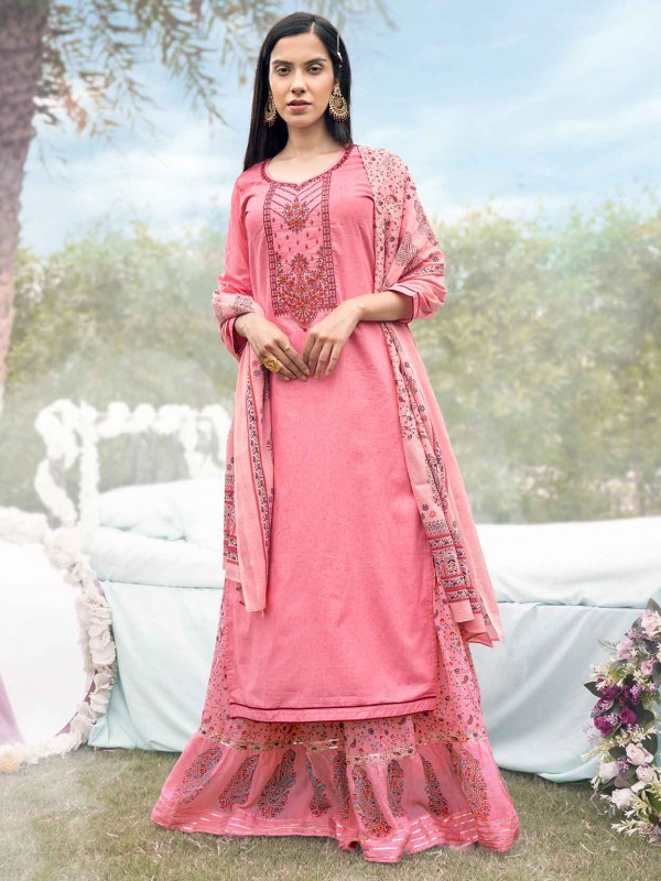 Pink Colour Cotton Fabric Sharara Salwar Suit.