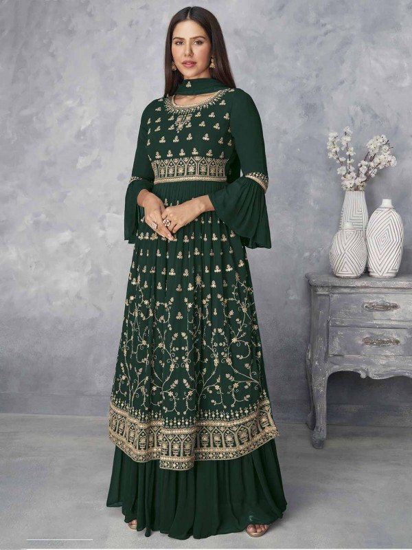 Green Colour Georgette Fabric Designer Sharara Salwar Suit.