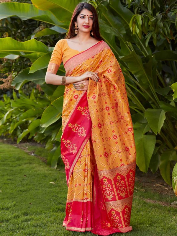 Banarasi Silk Traditional Saree Orange Colour.