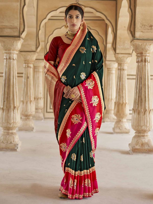 Green Colour Banarasi Silk Designer Wedding Saree.